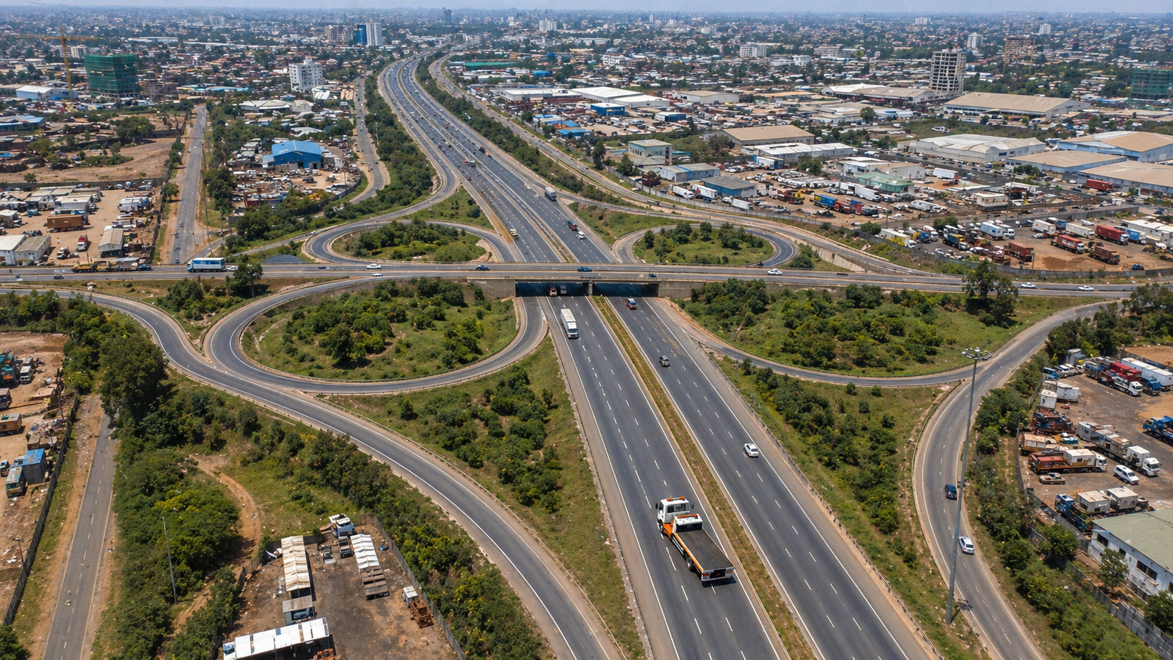 Aerial road network view showing transport routes across Nairobi
